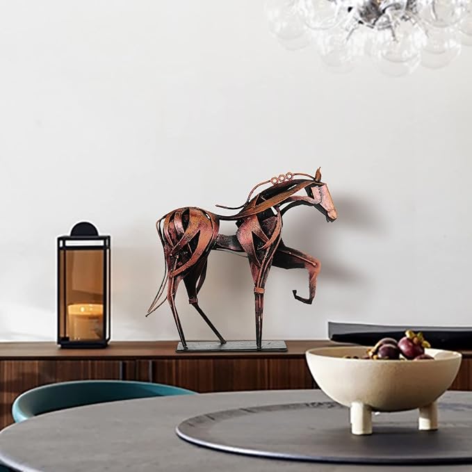 Metal Horse Statue Decor, Handmade Strong Modern Horse Sculpture Handicraft, Rustic Metal Statue Decorations Gift for Home Office Desk Figurine (Pearl Brown)