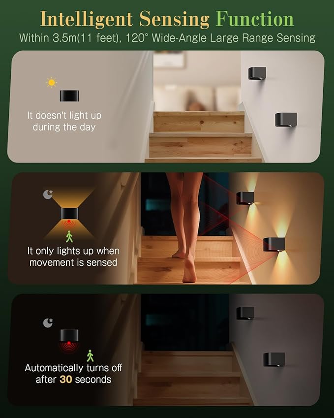 Wall Light Motion Sensor 2 Pack, Wall Sconces LED Indoor with Remote Control 3 Colors Brightness Adjustable 5000mAh Rechargeable Battery Powered Wall Lamps for Bedroom Living Room