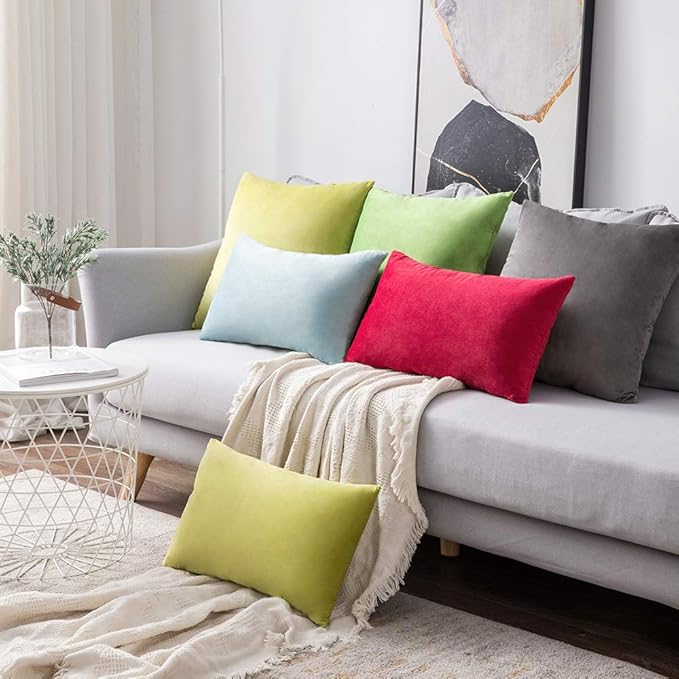 MIULEE Pack of 2 Velvet Pillow Covers Decorative Square Pillowcase Soft Solid Cushion Case for Sofa Bedroom Car 12 x 20 Inch Dark Grey