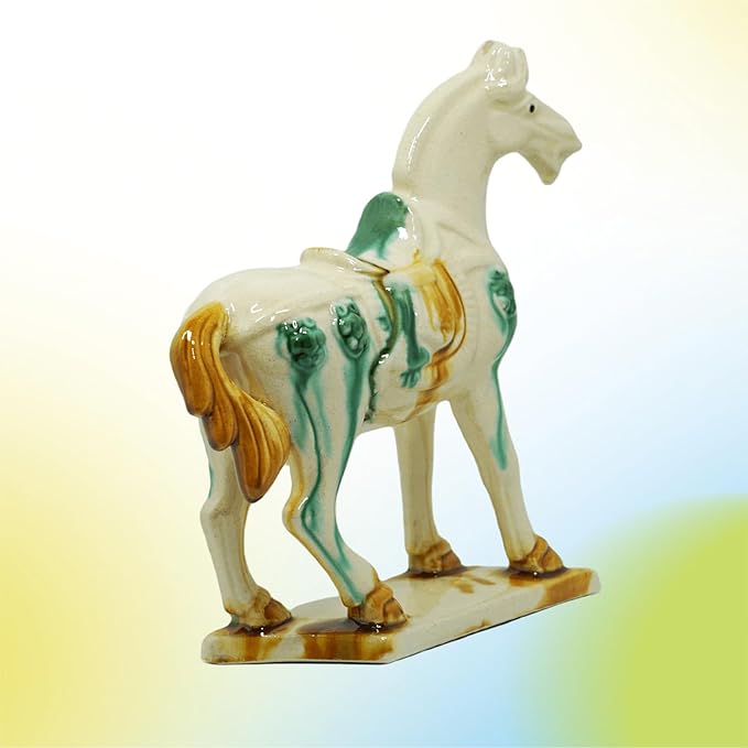 Handmade -Tang Dynasty Tri-Color Horse Sculpture Ceramic Horse-19cm Cultural Art Piece for Home,Bookcase or Office Decor (Ivory)