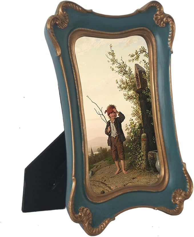 WINPLUS+ Vintage Picture Frame 5x7, Wall Mount and Tabletop Display, Art Gallery Gift (Mineral Green and Gold 5x7)