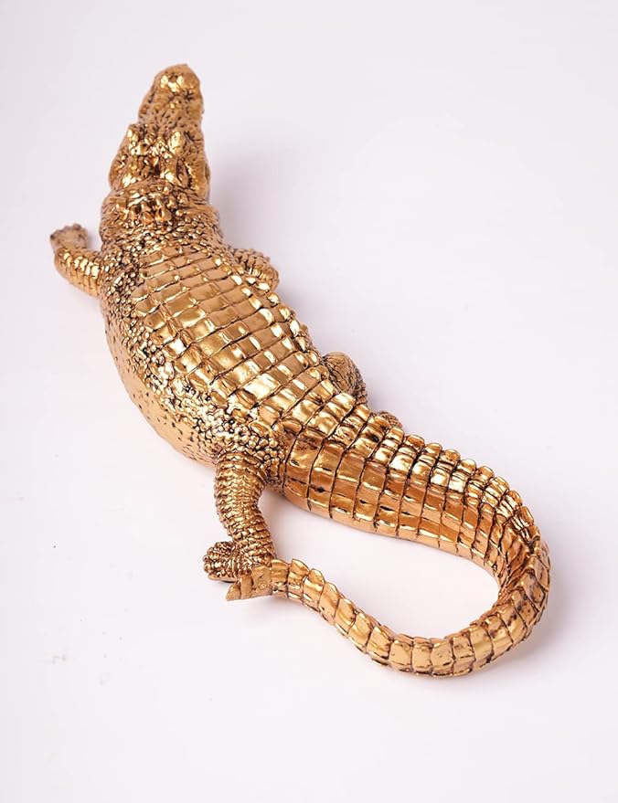 HAUCOZE Crocodile Sculpture Statue Animal Figurine Geometric Decor Polyresin Gold 14 inch