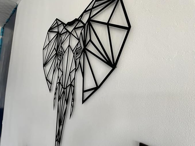 DEKADRON Metal Wall Art- Geometric Elephant Head -3D Wall Silhouette Metal Wall Decor Home Office Decoration Bedroom Living Room Decor Sculpture (28" W x 30" H/71x76cm)