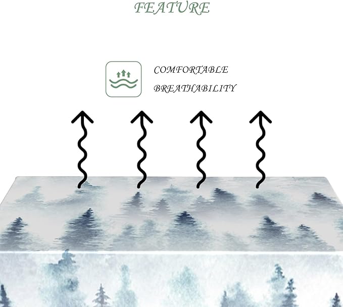 54x108 Inch Nordic Winter Nature Rectangle Tablecloth Misty Foggy Pine Trees Forest Table Cloth Waterproof Stain Resistant Table Cover for Kitchen Dining Picnic BBQ Home Holiday Party