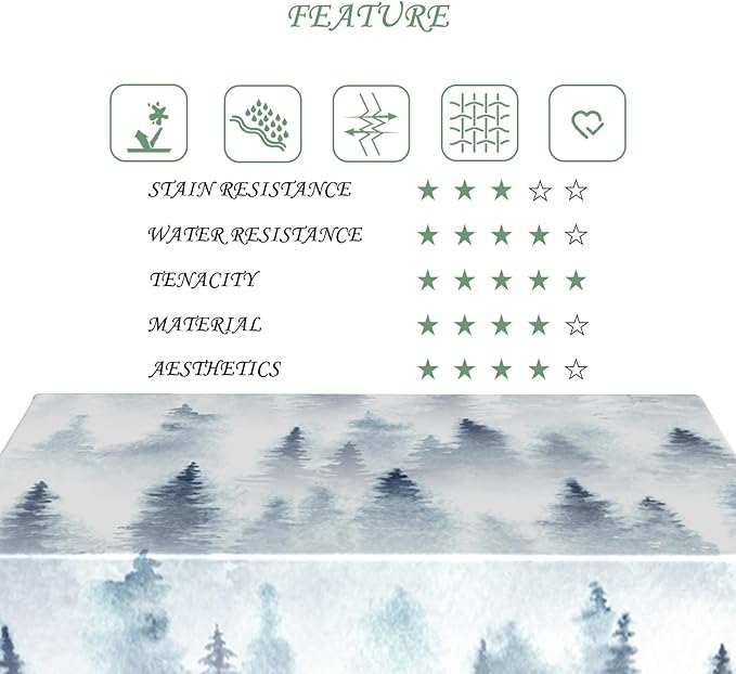 70x120 Inch Nordic Winter Nature Rectangle Tablecloth Misty Foggy Pine Trees Forest Table Cloth Waterproof Stain Resistant Table Cover for Kitchen Dining Picnic BBQ Home Holiday Party
