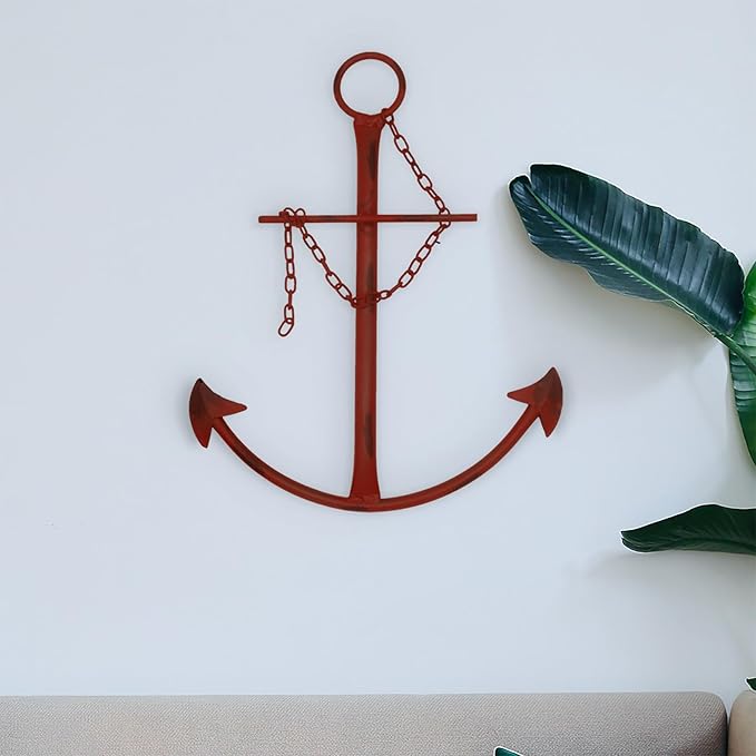 Fleecy day Nautical Anchor Wall Decor, 13in Antique Metal Anchor Art, Vintage Wall Hanging Decor for Bedroom, Living Room, Dorm