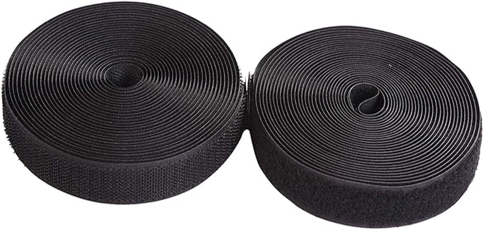 Sew on Hook and Loop Tape 1 Inch Non-Adhesive Back Nylon Strips Fabric Fastener Non-Adhesive Interlocking Tape Black,12.6 Yard