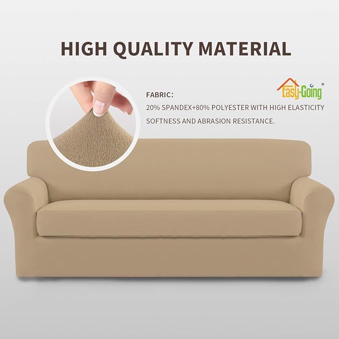 Easy-Going 2 Pieces Microfiber Stretch Sofa Slipcover Spandex Soft Fitted Sofa Couch Cover, Washable Furniture Protector with Elastic Bottom Kids,Pet (Sofa,Pale Yellow)- Large