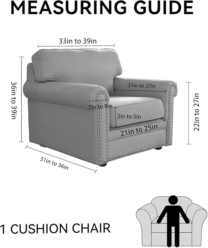 100% WaterproofChair Cover with Arms 2-Piece Set Striped Armchair Slipcovers with TPU Leakproof Bottom Stretch Couch Protector Pet Proof - Chair, Navy