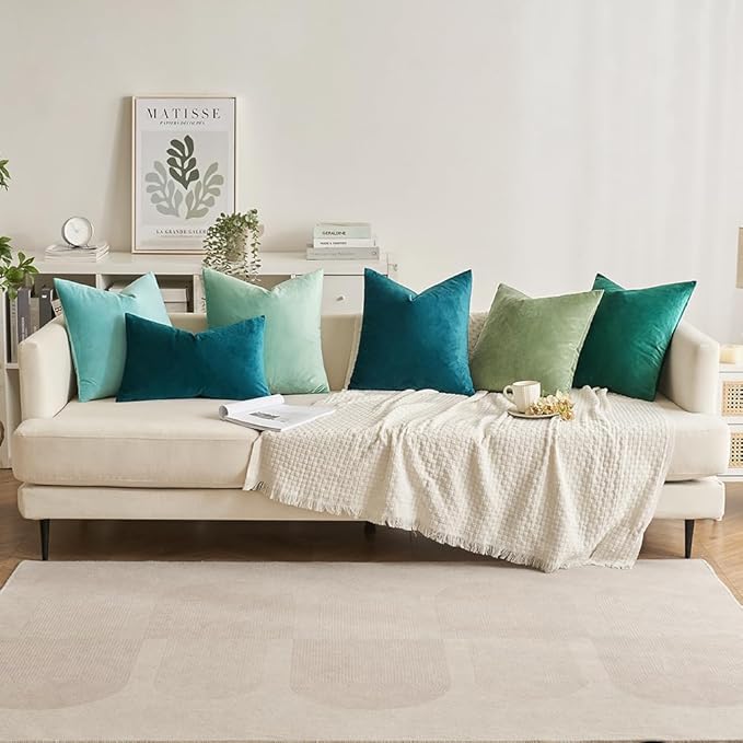 MIULEE Pack of 2 Teal Velvet Throw Pillow Covers 12x20 Inch Soft Solid Decorative Set Lumbar Cushion Cases for Spring Couch Sofa Bedroom