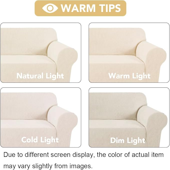 H.VERSAILTEX Stretch Couch Cover Loveseat Covers for 2 Cushion Couch Sofa Slipcover for Love Seat 1 Piece with Elastic Bottom, Checked Jacquard Fabric, Loveseat 58"-70" Wide, Cream