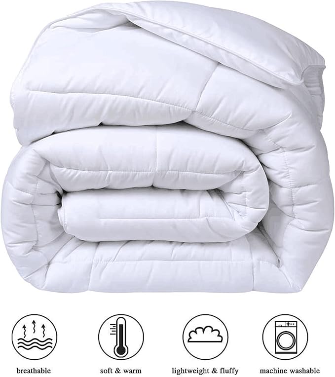 COHOME Premium King Size Comforter All Season Quilted Down Alternative Duvet Insert Cooling Breathable Reversible Design Luxury Hotel Warm Comforter with Anti-Clump Tech & 8 Tab - White (90"x102")