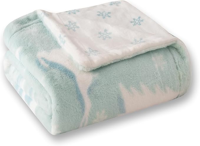 COOVA Christmas Faux Rabbit Fur & Flannel Throw Blanket 50x60 Inch - Festive Luxury Soft & Cozy, Perfect for Holiday Decor, Bed, Sofa, Couch, Elk Pattern,Light Blue