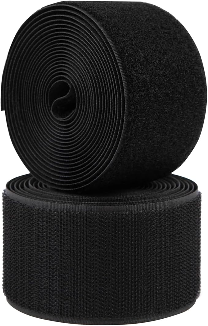 3 Inch Sew on Hook and Loop Strips | Easy to Sew | Excellent Grip | Non-Adhesive Back Nylon Fabric Fastener Strips for Clothing Sewing Crafts and DIY Projects, Black, 3in x 3yd