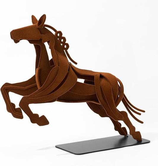Handcrafted Flocked Iron Horse Sculpture, Handmade Rustic Metal Horse Statue, Dynamic Leaping Horse Figurine for Home Decor, Office Desk Decor, Gift for Horse Lovers