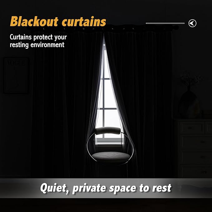 Anytime Home Curtains Blackout and Sheer Layered Solid Window Curtain Panel Pair with Grommet Top, 52Wx63L,Navy Blue