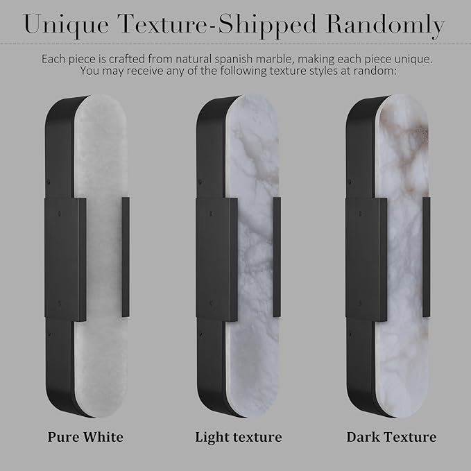 Alabaster Wall Sconce, 20" Natural Marble Wall Sconce, Black Alabaster Sconces Set of Two, Indoor Modern Bathroom Sconces Wall Lighting for Living Room, Bedroom, Hallway, Stairs