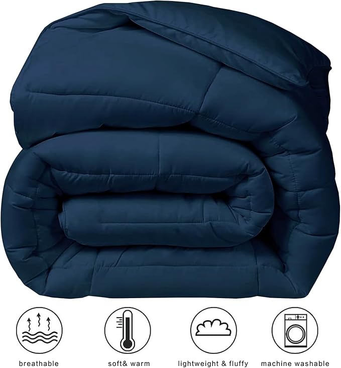 COHOME Quilted Oversized King Size Comforter - All-Season Down Alternative Duvet Insert - Luxury Hotel Soft Breathable Navy Blue Comforter with Anti-Clump Tech & 8 Tabs - Reversible（98"x116"）