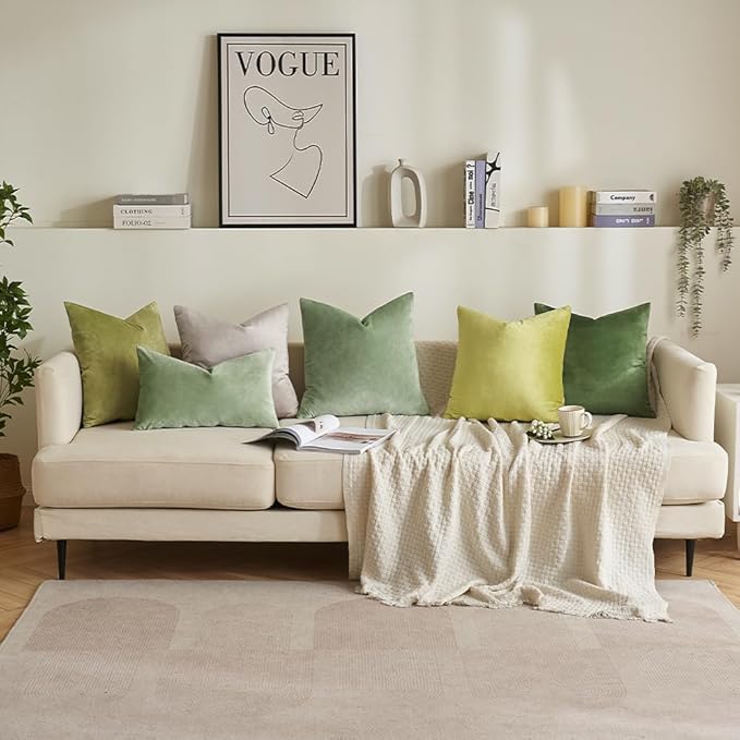 MIULEE Pack of 2 Sage Green Pillow Covers 12x20 Inch Decorative Velvet Throw Pillow Covers Modern Soft Couch Throw Pillows Farmhouse Home Decor for Spring Sofa Bedroom Living Room