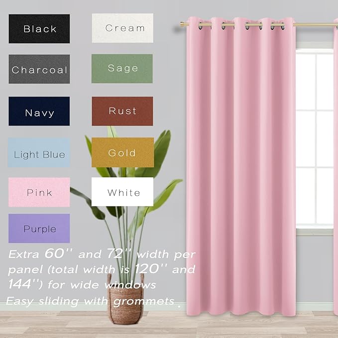 KOUFALL Kids Curtains for Bedroom,Nursery Curtains Girl Blackout Baby Pink Short Princess Room Decor for Teen Girls Bathroom Window,60x45 Inch Length