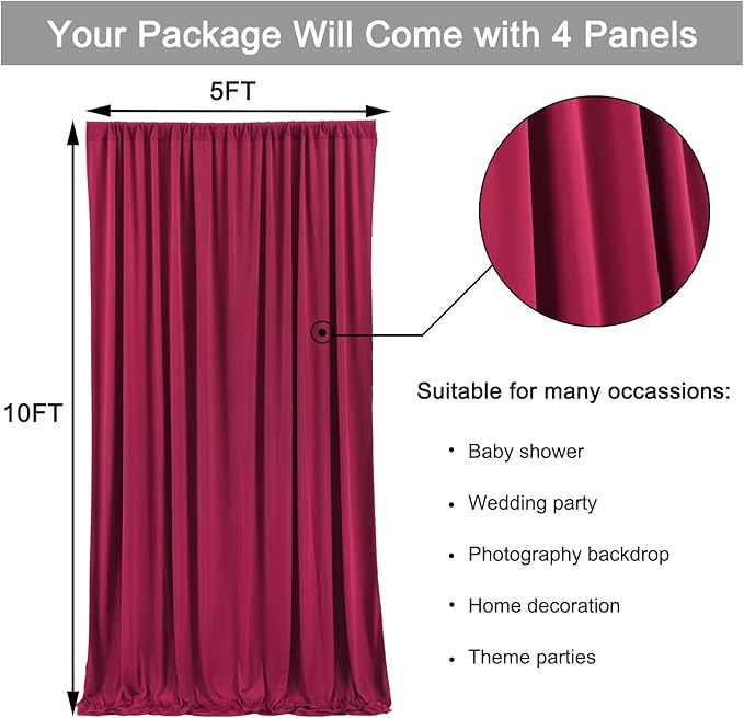 20ft x 10ft Wrinkle Free Maroon Backdrop Curtains for Parties, Thick Fabric Burgundy Backdrop Drapes for Wedding Background Baby Shower Birthday Parties