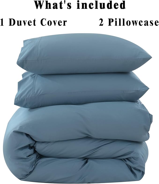 100% Organic Cotton Duvet Cover Queen Size 400 Thread Count Sateen Comforter Cover Soft and Breathable Cooling Bedding Set 3 Piece（Dusty Blue,Queen）