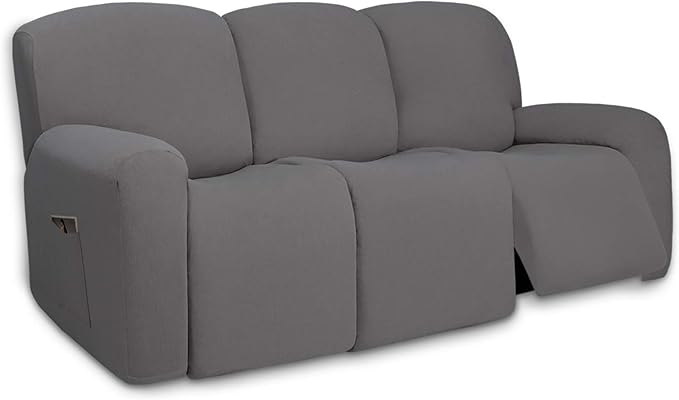 PureFit Super Stretch 3 Seats Recliner Chair Sofa Couch Cover with Pocket – Non Slip Soft Sofa Slipcover, Washable Spandex Reclining Furniture Protector for Kids, Pets (Recliner Sofa, Light Gray)