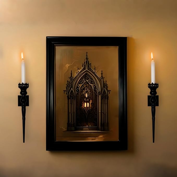 Gothic Wall Sconce Candle Holder for Taper Candles (Set of 2) Black Iron Crown and Scepter Design Victorian Wall Decor for Living Room, Bathroom,Dining Room