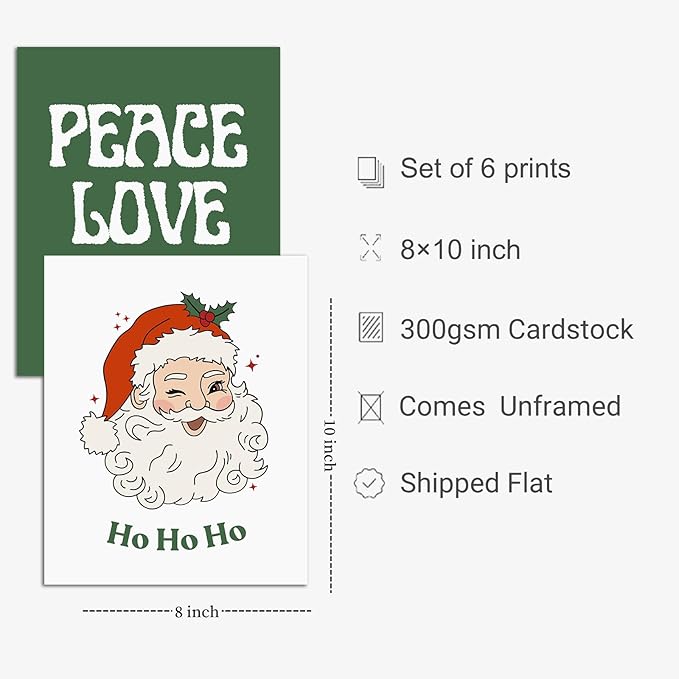 WINDVALE Retro Christmas Wall Art Prints –Vintage Holiday Posters with Santa, North Pole Tickets & Festive Quotes,Christmas Decorations for Living Room, Kitchen & Fireplace(8×10 Unframed)