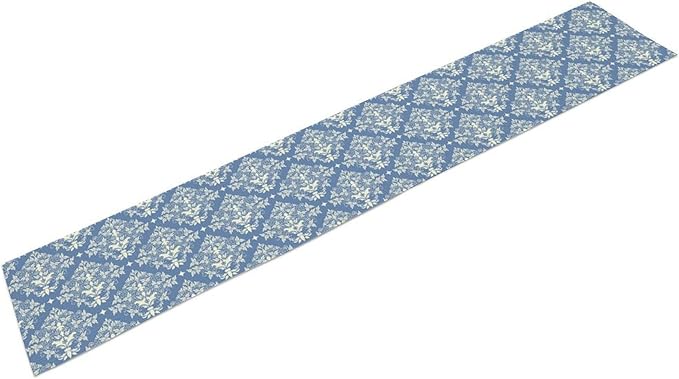 Damask Table Runner Blue Beige Abstract Flower Floral Baroque Pattern Table Runner for Kitchen Dining Weddings Party Festival Farmhouse Holiday Decor 13x90in