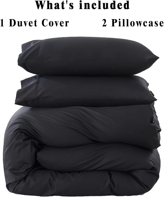 100% Organic Cotton California King Duvet Cover 400 Thread Count Percale 104x98 Inches Sateen Comforter Cover Soft and Breathable Bedding Set 3 Piece（Black,Cal King）