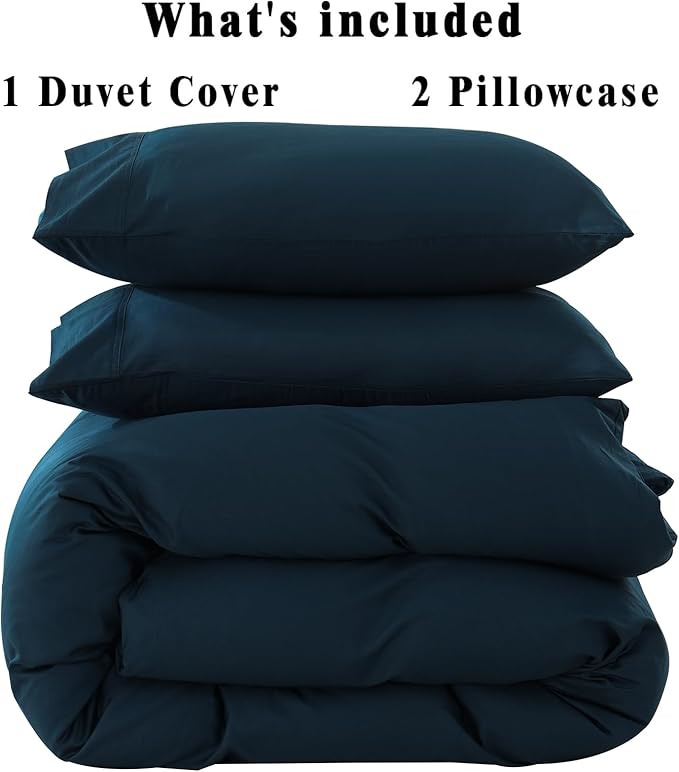 100% Organic Cotton California King Duvet Cover 400 Thread Count Percale 104x98 Inches Sateen Comforter Cover Soft and Breathable Bedding Set 3 Piece（Navy,Cal King）
