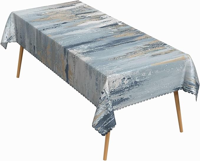 70x120 Inch Modern Abstract Art Rectangular Tablecloth Blue Gray Textured Brushstroke Grunge Table Cloth Waterproof Durable Table Cover for Kitchen Dining Artistic Home Party Studio Decor