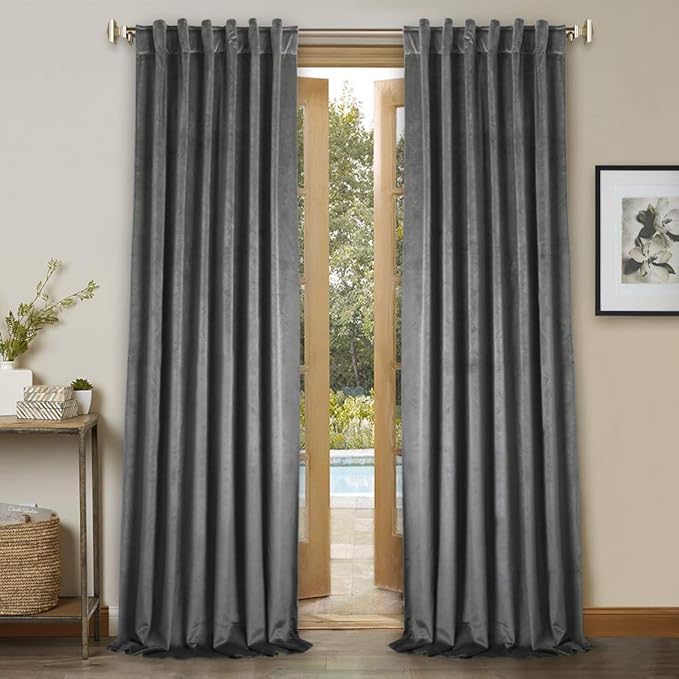 StangH Grey Velvet Curtains 94 inches, Back Tab Blackout Thermal Insulated Curtain Panels, Elegant Heavy Duty Drapes for Living Dining Room/Patio, W52 x L94, 2 Panels