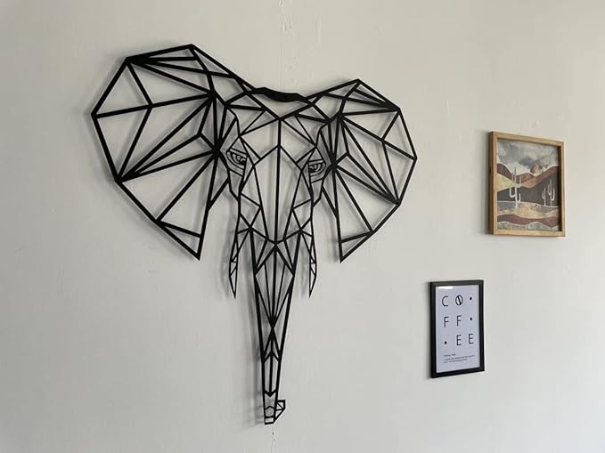 DEKADRON Metal Wall Art- Geometric Elephant Head Metal Wall Decor Home Office Decoration Bedroom Living Room Wall Hangings (23" W x 24" H/58x61cm)