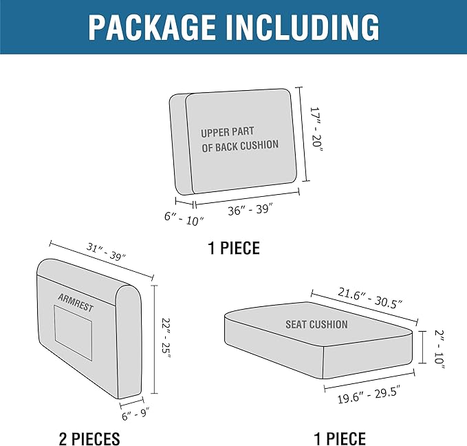 H.VERSAILTEX Multi-Pieces Chair Covers Stretch Couch Covers Form Fitted Seat and Back Cushions Covers (1 Seat Cover Plus 1 Back Cusion Cover, Bonus 2 Armrest Covers), Dove