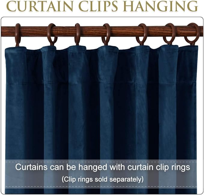 StangH Luxury Navy Blue Velvet Curtains - Super Soft Thermal Insulated Blackout Curtains for Office/Studio/Dining Room Home Decoration Curtains, W42 x L96 inches, 2 Panels