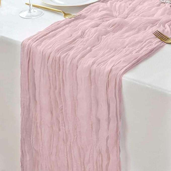 12 Pack Pink Cheesecloth Table Runners 35 x 120 Inch – Rustic Boho Gauze Table Runner for Wedding Arch, Party Decoration, Bridal Shower, Reception, Farmhouse Dining Decor