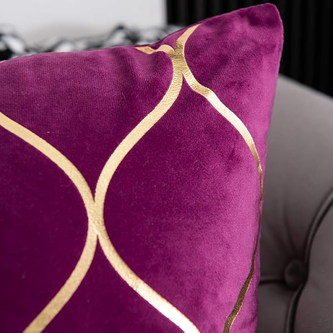 Gold Velvet Throw Pillow Covers Purple: 2 Pack 24x24 Inch Square Decorative Pillow Cases for Bedroom Sofa Couch Living Room