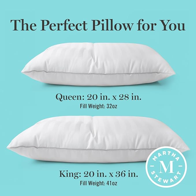 Martha Stewart Hotel Collection Pillow 500 Thread Count Damask Stripe Embroidered Feathers Soft Hypoallergenic 100% Cotton Queen Size Set of 2
