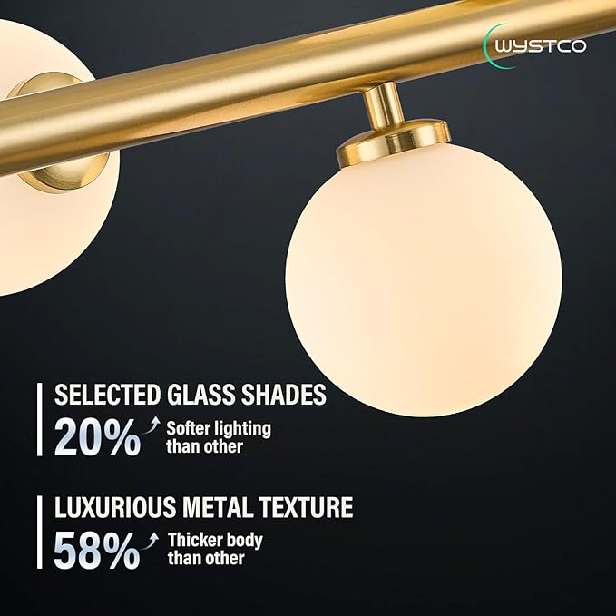 50" Long Modern Sputnik Globe Chandelier, Large 12-Light Mid Century Light Fixture Over Table, Brass Gold Linear Chandeliers for Dining Room and Kitchen Island (Milk White Glass Bubble Shades)