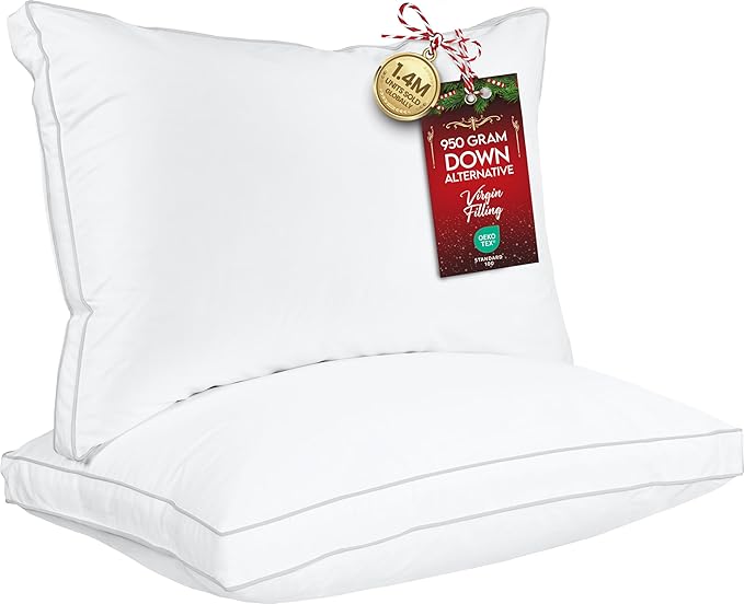 Utopia Bedding Bed Pillows for Sleeping Standard Size (White), Set of 2, Soft & Fluffy Pillow with Down Alternative Filling, Cooling, Hotel Quality, Gusseted Pillow for Back, Stomach or Side Sleepers