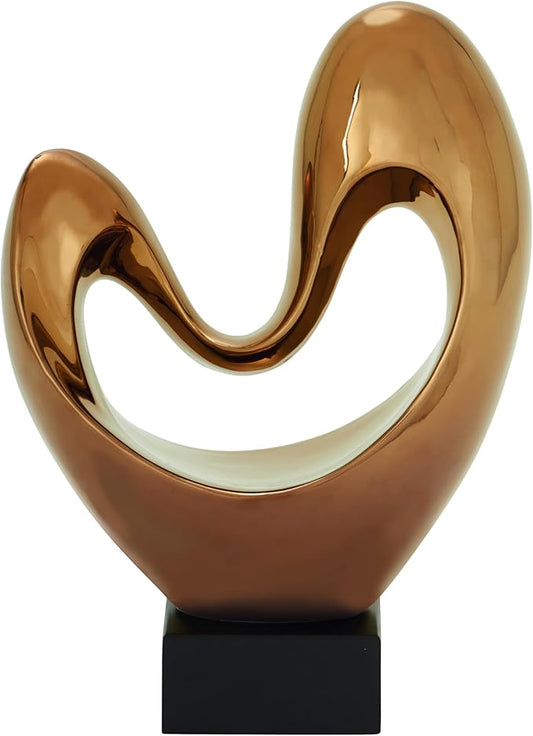Deco 79 Polystone Abstract Decorative Sculpture Heart Home Decor Statue with Black Base, Accent Figurine 10" x 5" x 14", Copper