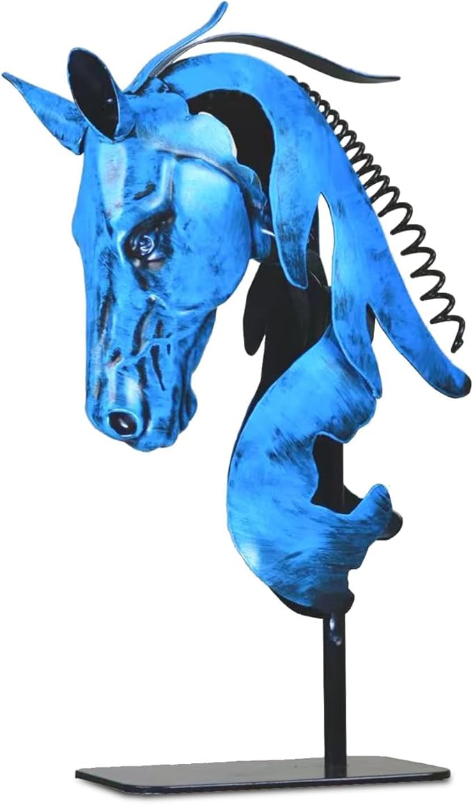 Handmade Horse Statue - Unique Rustic Decor for Office & Home - Hand-Painted Metal Sculpture - Handmade Horses Figurines Gifts for Women/Men (Blue)