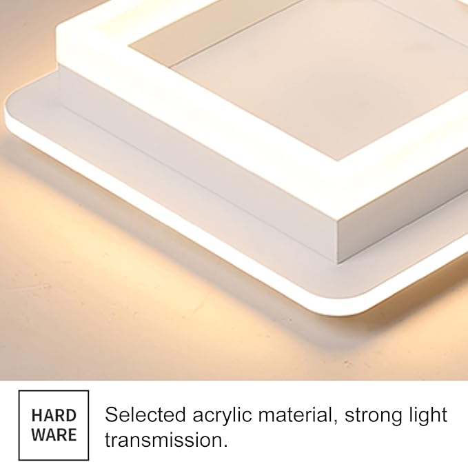CANEOE 24W Square Hallway Light, Modern Flush Mount Led Ceiling Light,White Acrylic Close to Ceiling Lights for Bedroom Dining Room Kitchen Balcony Bathroom Aisle Ceiling Lamp (Warm White,3000K)