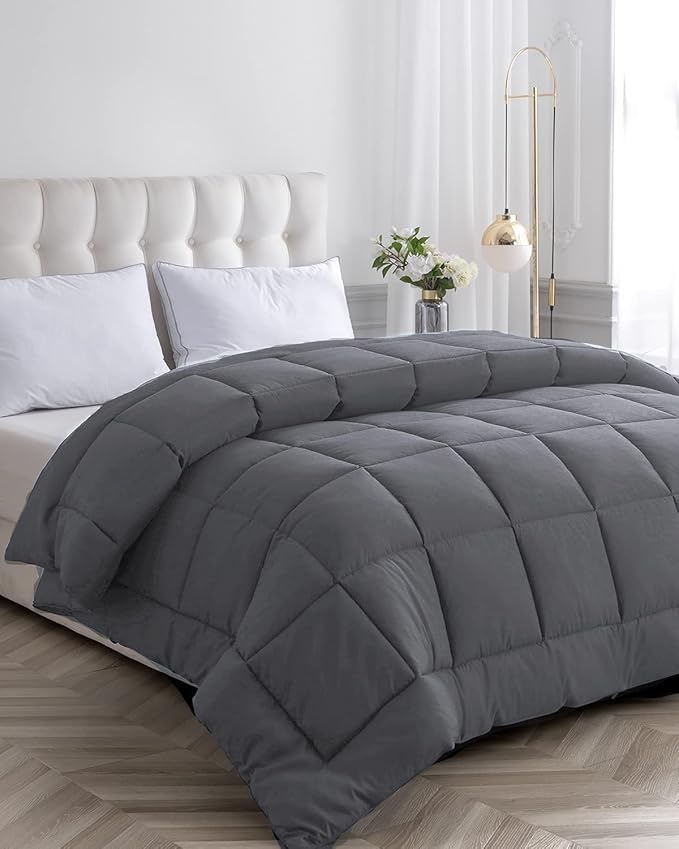 Cozynight Down Alternative Comforter-All Season Super King Comforters Duvet Insert with Corner Tabs-Breathable-Diamond Stitched Reversible Gray Comforter 120x120 inches