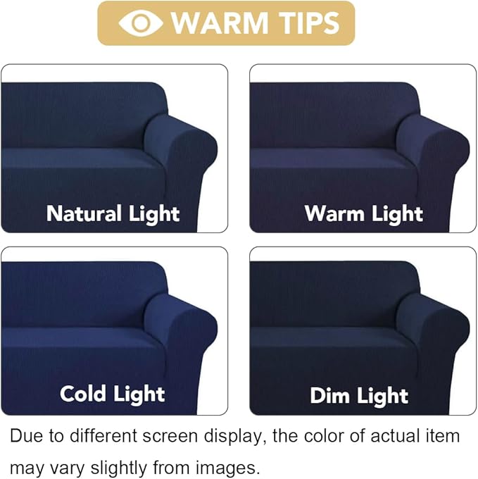 H.VERSAILTEX Stretch Couch Covers for Sofa 1 Piece Slipcovers for Couches and Sofas 3 Seater Couch Cover Feature Thick Checked Jacquard Fabric with Elastic Bottom(Large Sofa 90"-100" Wide, Navy)