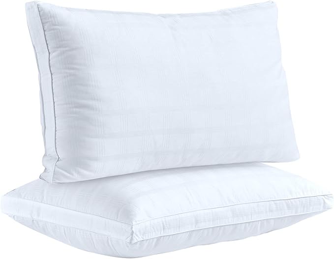 Down Alternative Pillows for Sleeping Plush (2 Pack Queen), 100% Cotton Cover Best Hotel Bed Pillows with 2" Gusset, Sleeping Pillow by The Duck and Goose Co