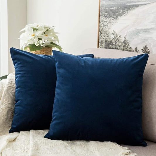 MIULEE Pack of 2 Velvet Pillow Covers Decorative Square Pillowcase Soft Solid Dark Blue Cushion Case for Spring Sofa Bedroom Car 22x22 Inch 55x55 cm