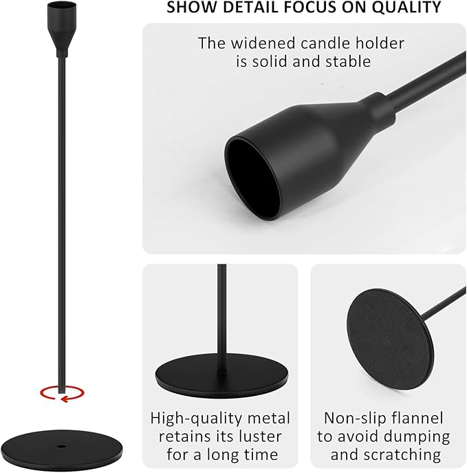 Black Taper Candle Holders Set of 9, Candlestick Holders, Candle Holders with 3 in 1 Candle Accessory Set, Metal Candle Stand for Mantle Table Centerpiece, Weddings, Dining, Housewarming
